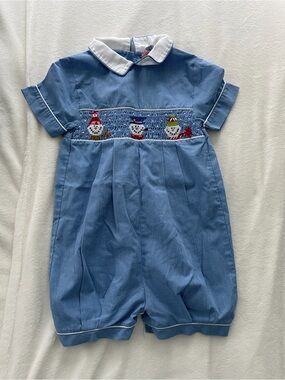Orient Expressed Brand Light Blue Smocked Snowman Romper 18m